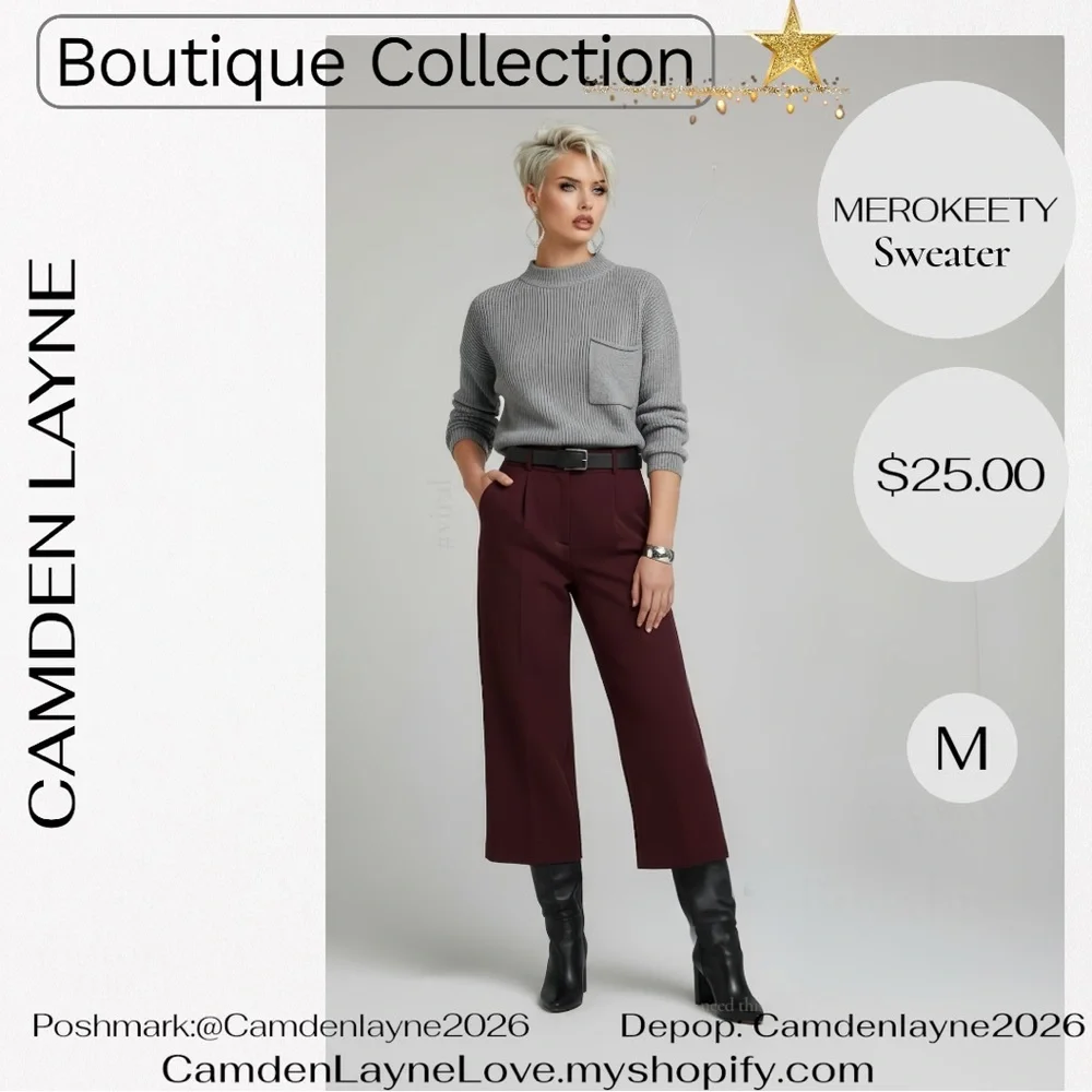 Merokeety Gray Women's Turtleneck Sweater - Picture 5 of 11